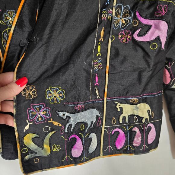 Vtg AnageToo Silk Embroidered Jacket Medium Hippie Bohemian Unique Witchy India - Picture 6 of 8
